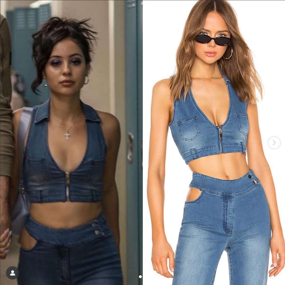 I AM GIA DENIM OPEN CUT OUT SET BRIT TOP KAYLA PANTS XXS